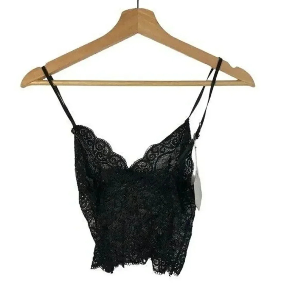Paper Crane Black Sheer Lace Crop Tank Top XS